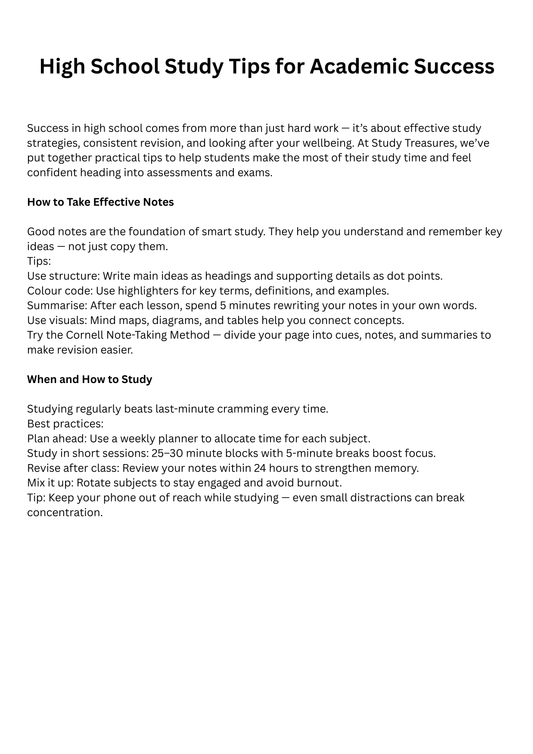 High School Study Tips for Academic Success