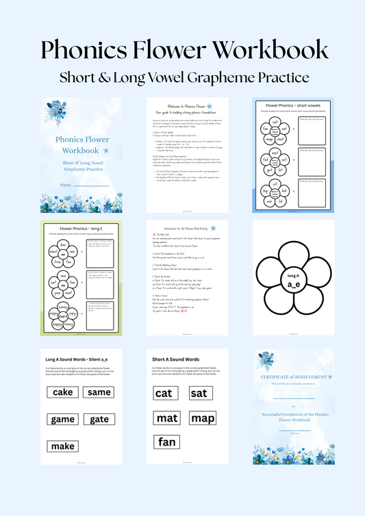 Phonics Flower Workbook | Short & Long Vowel Grapheme Practice Resource