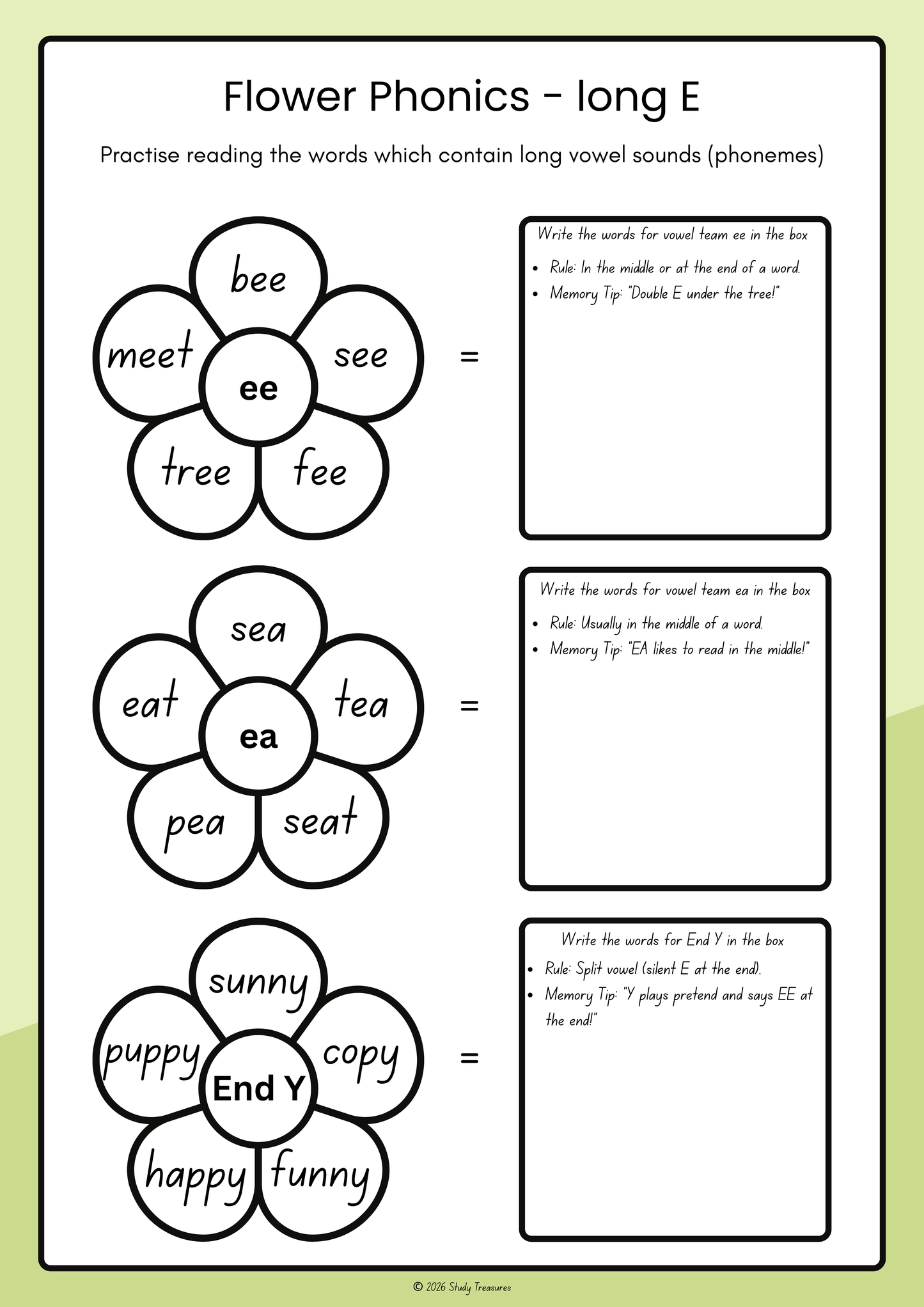 Phonics Flower Workbook | Short & Long Vowel Grapheme Practice Resource