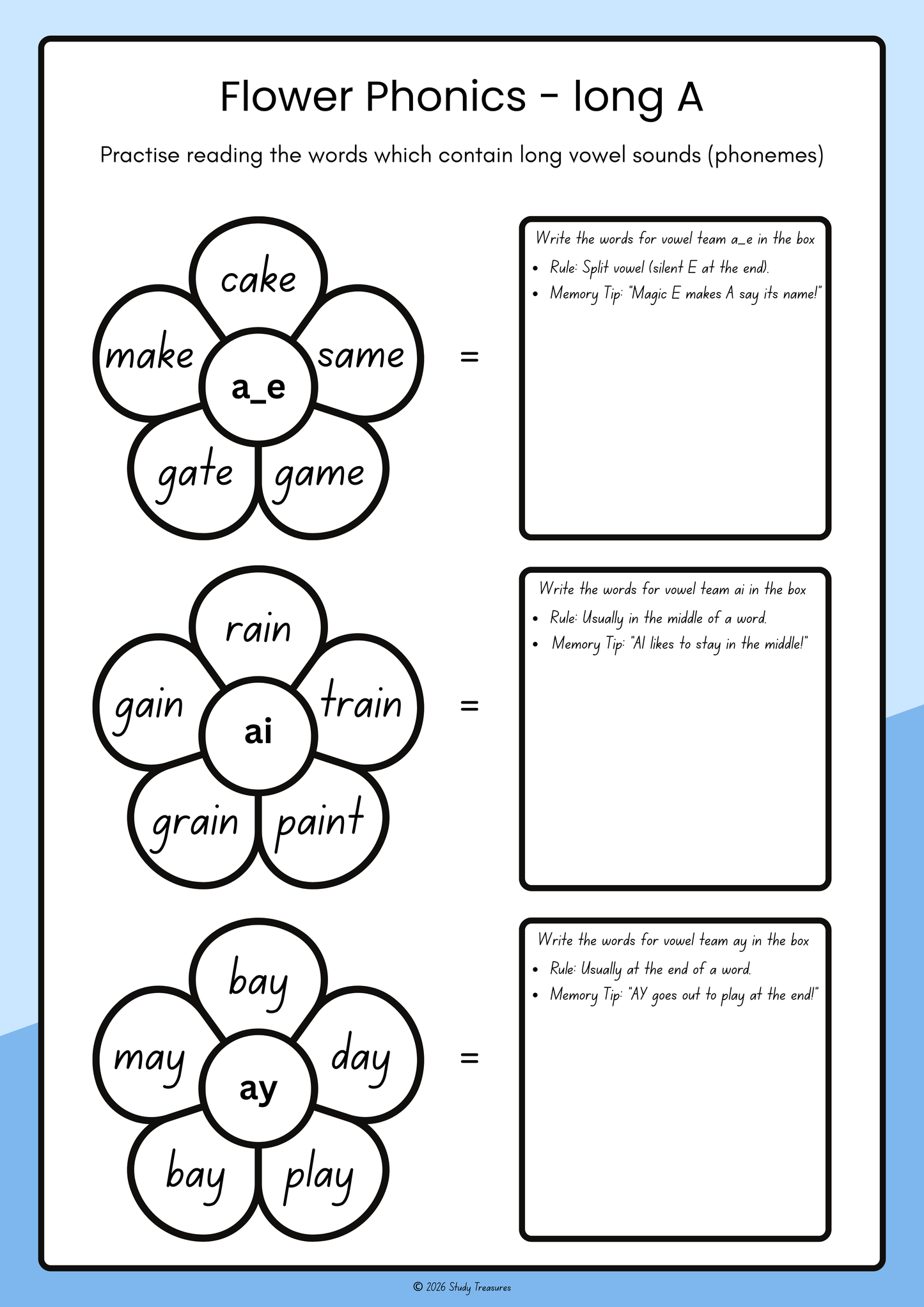 Phonics Flower Workbook | Short & Long Vowel Grapheme Practice Resource
